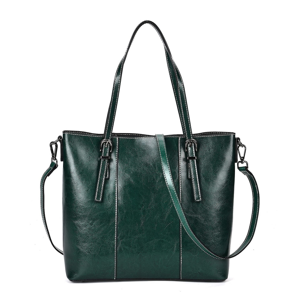 Designer Closeout Deal- Genuine Leather Handbag With Adjustable Leather Long Strap (Size 31x11x29 cm) - Green