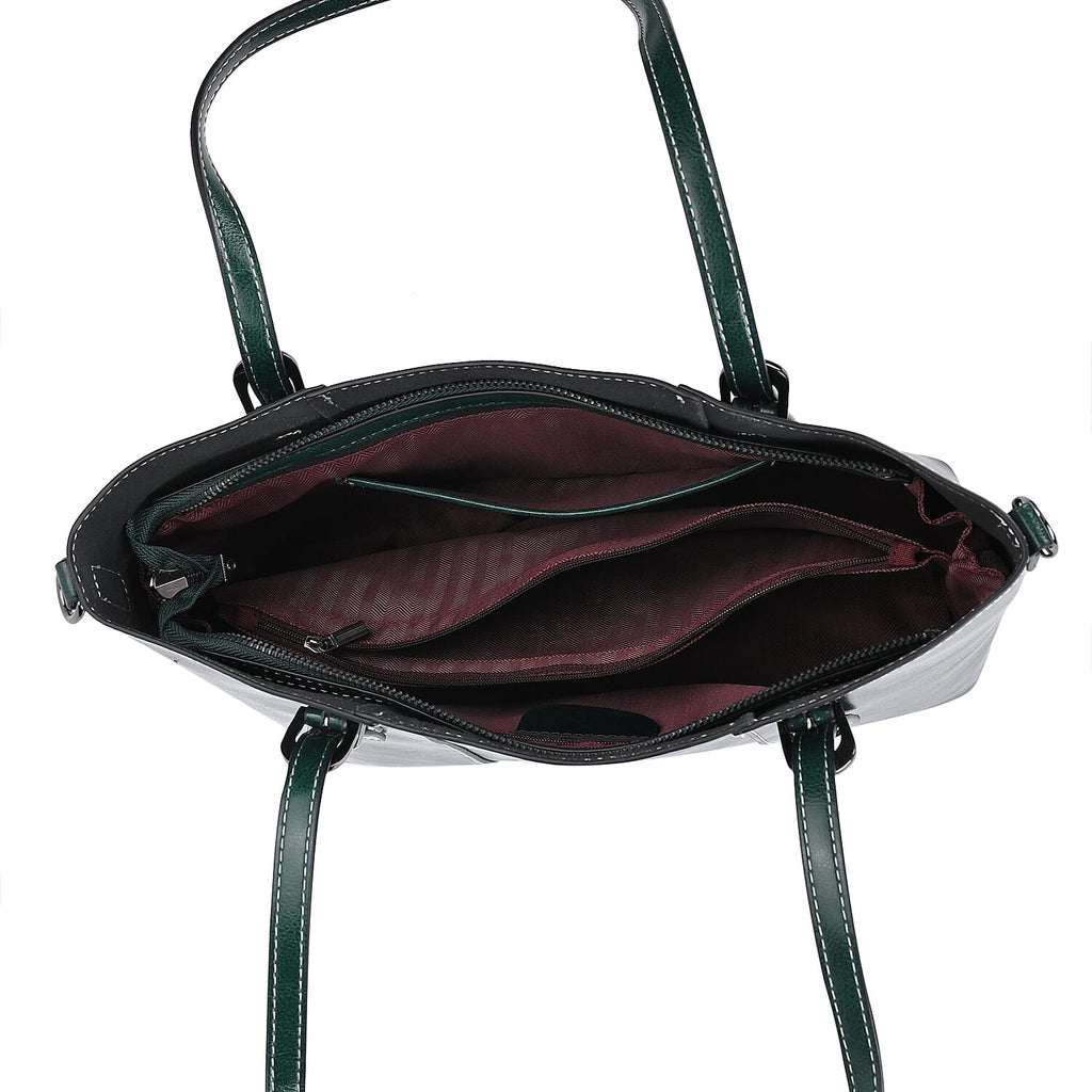 Designer Closeout Deal- Genuine Leather Handbag With Adjustable Leather Long Strap (Size 31x11x29 cm) - Green