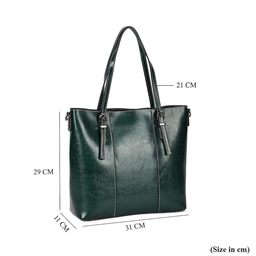 Designer Closeout Deal- Genuine Leather Handbag With Adjustable Leather Long Strap (Size 31x11x29 cm) - Green