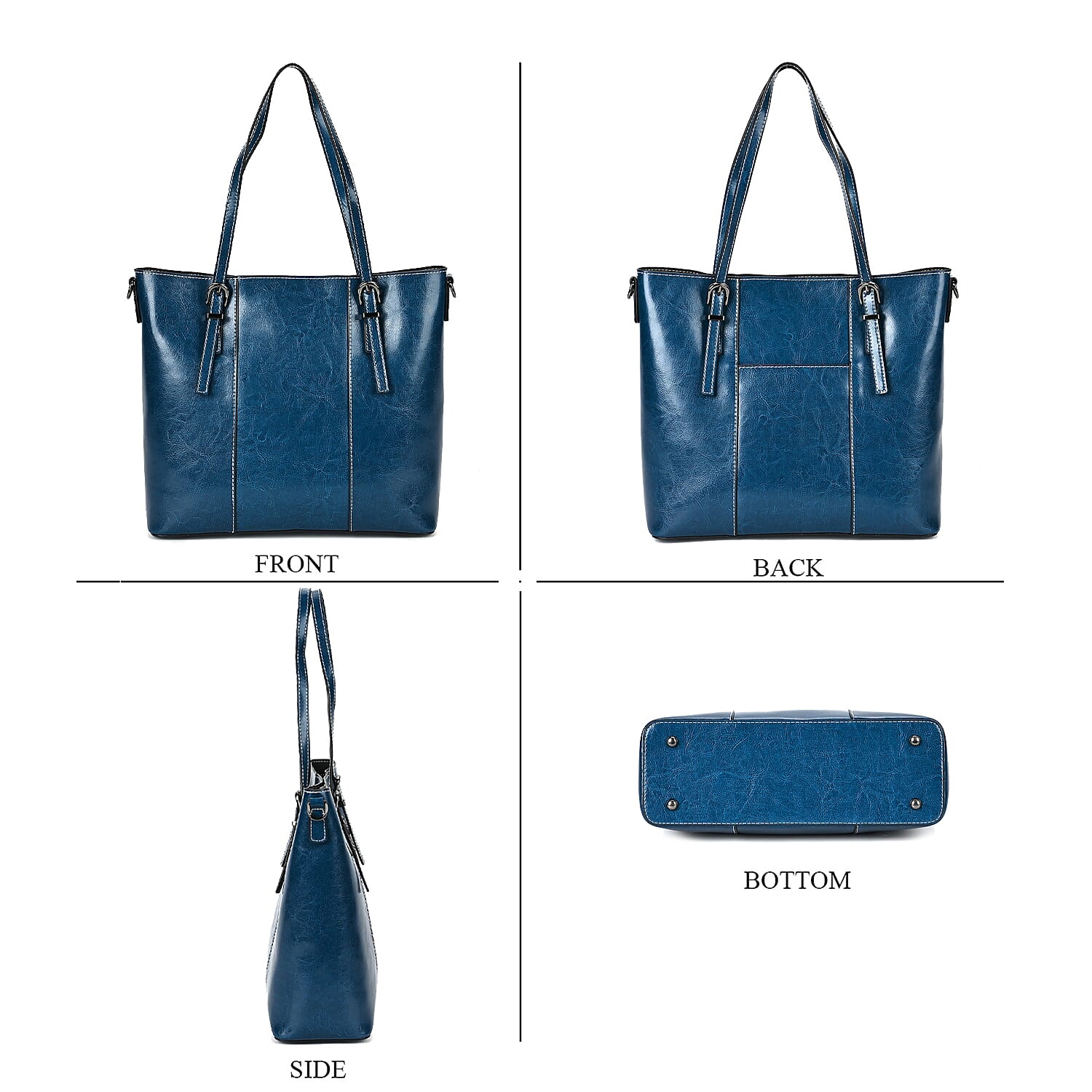 Designer Closeout Deal- Genuine Leather Handbag With Adjustable Leather Long Strap (Size 31x11x29 cm) - Navy
