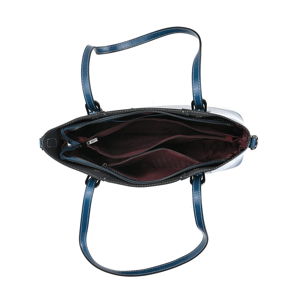 Designer Closeout Deal- Genuine Leather Handbag With Adjustable Leather Long Strap (Size 31x11x29 cm) - Navy