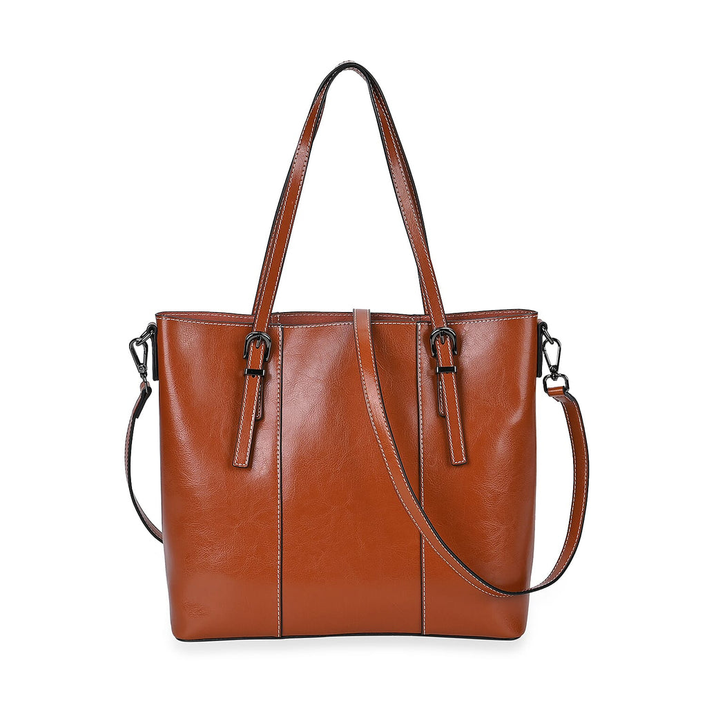 Designer Closeout Deal- Genuine Leather Handbag With Adjustable Leather Long Strap (Size 31x11x29 cm) - Tan