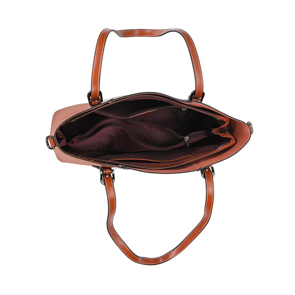 Designer Closeout Deal- Genuine Leather Handbag With Adjustable Leather Long Strap (Size 31x11x29 cm) - Tan
