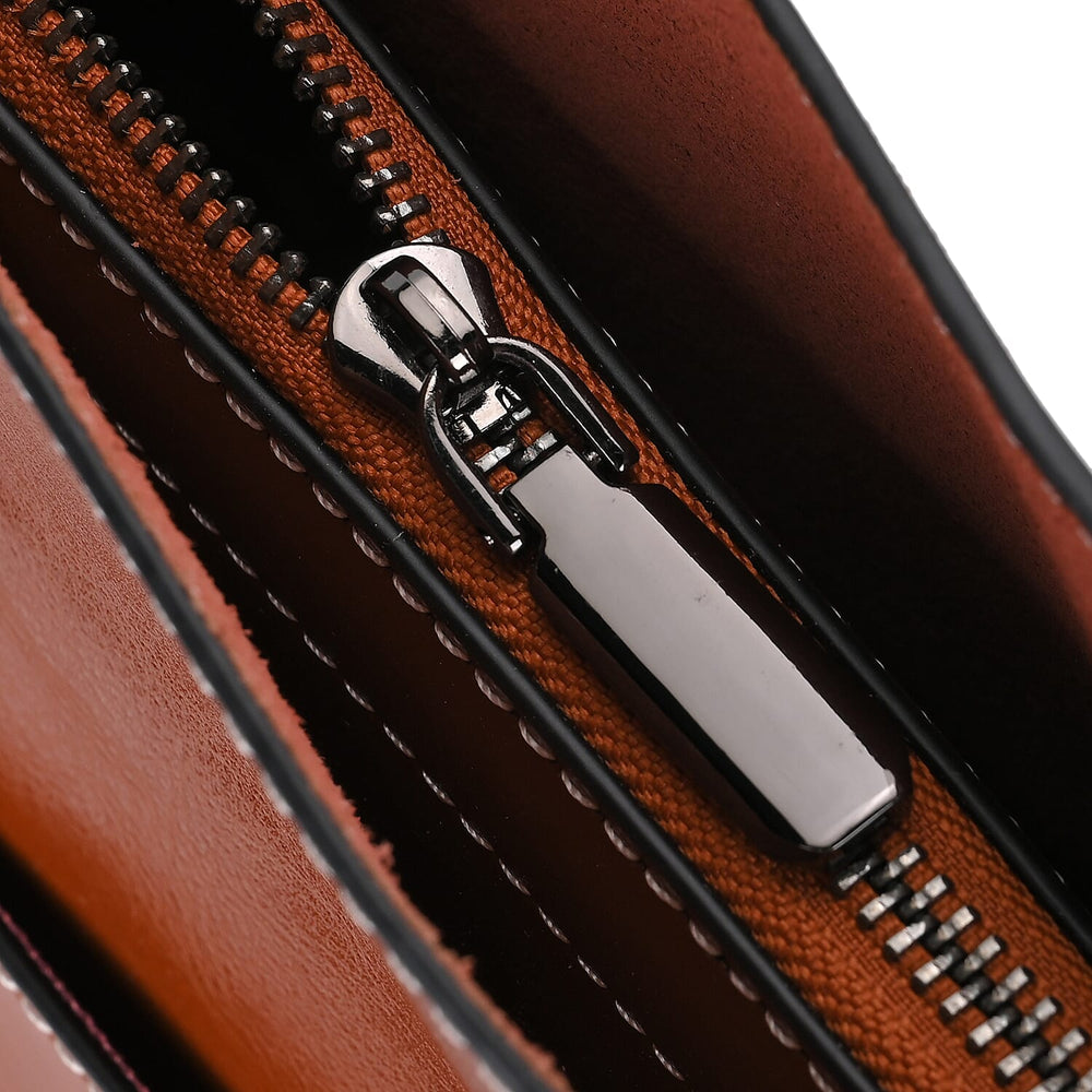 Designer Closeout Deal- Genuine Leather Handbag With Adjustable Leather Long Strap (Size 31x11x29 cm) - Tan