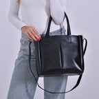 Closeout Deal Genunie Leather Tote Bag - Black