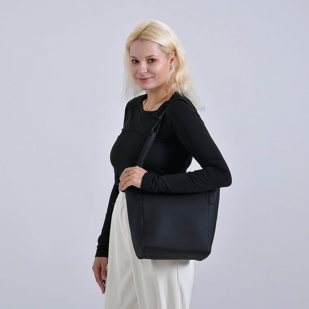 Leather Patterned Tote Bag (Size 34x14x29 cm) - Black & Pink