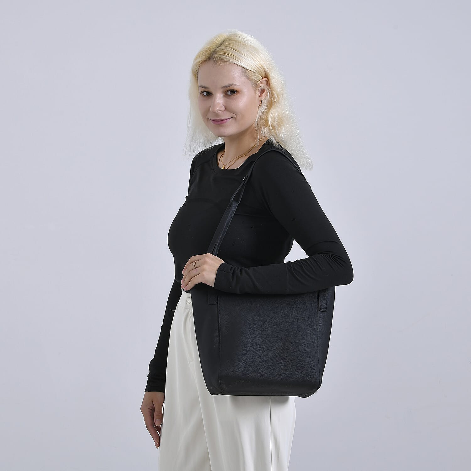 Leather Patterned Tote Bag (Size 34x14x29 cm) - Black & Pink