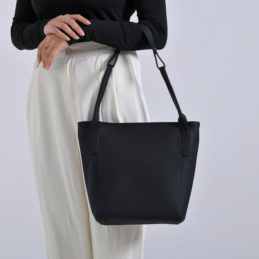 Leather Patterned Tote Bag (Size 34x14x29 cm) - Black & Pink