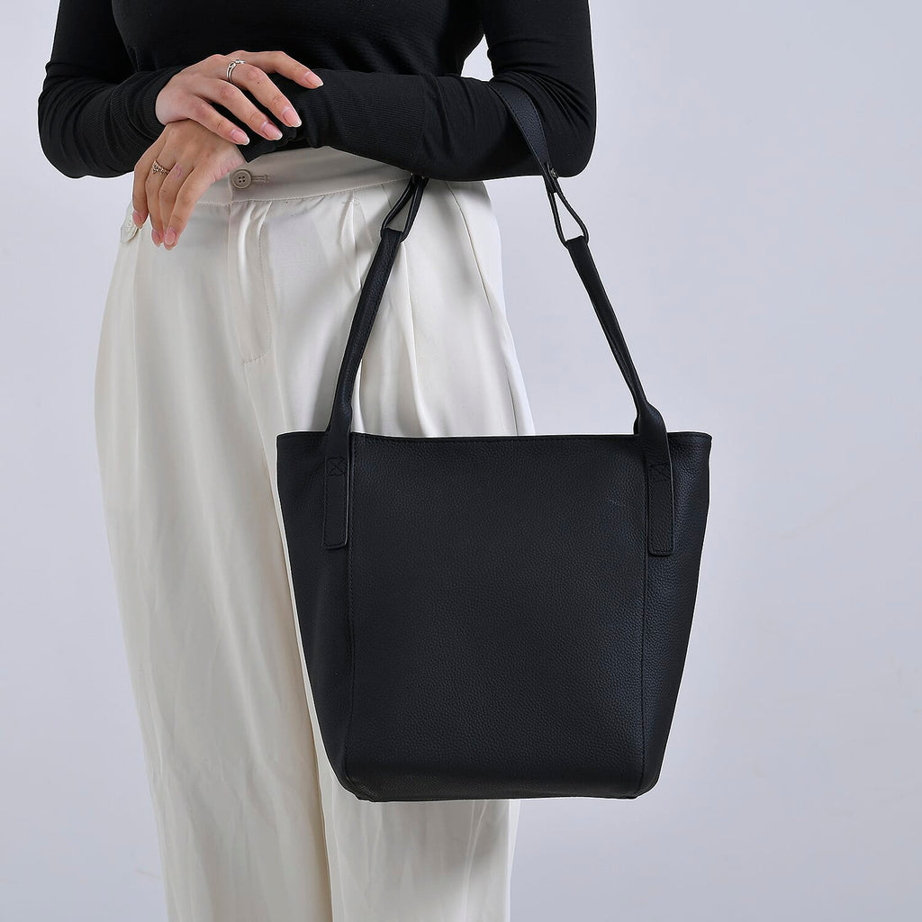Leather Patterned Tote Bag (Size 34x14x29 cm) - Black & Pink