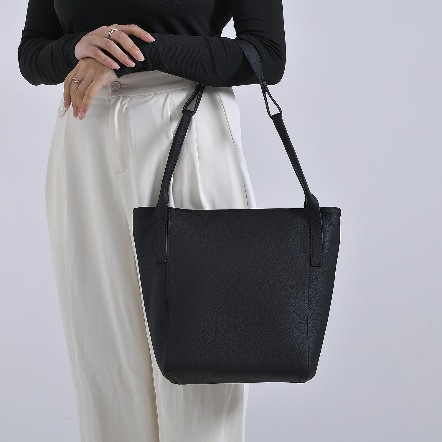 Leather Patterned Tote Bag (Size 34x14x29 cm) - Black & Pink