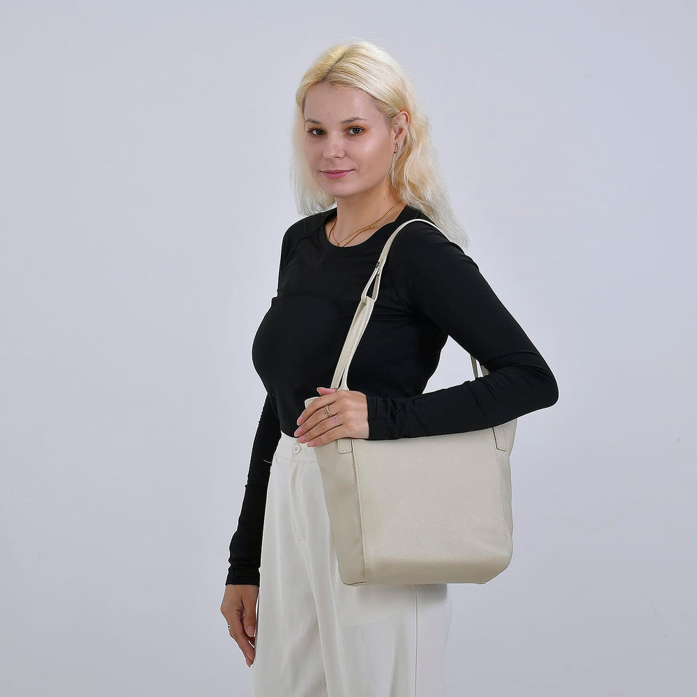 Leather Patterned Tote Bag (Size 34x14x29 cm) - Off White & Pink
