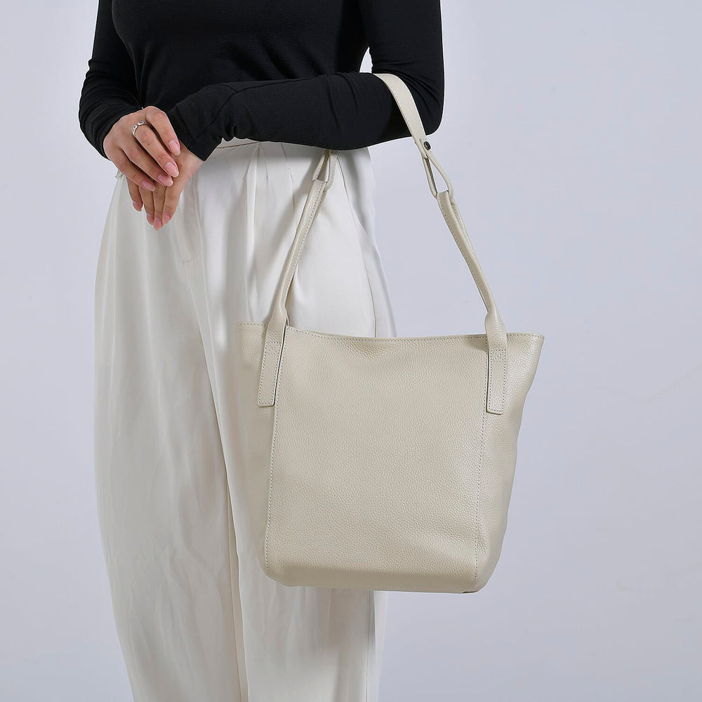 Leather Patterned Tote Bag (Size 34x14x29 cm) - Off White & Pink