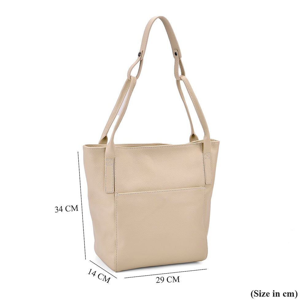 Leather Patterned Tote Bag (Size 34x14x29 cm) - Off White & Pink