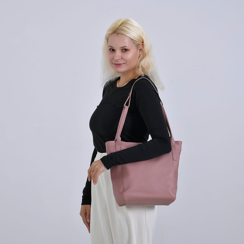Leather Patterned Tote Bag (Size 34x14x29 cm) - Pink & Pink