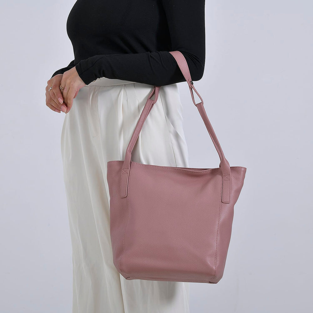 Leather Patterned Tote Bag (Size 34x14x29 cm) - Pink & Pink