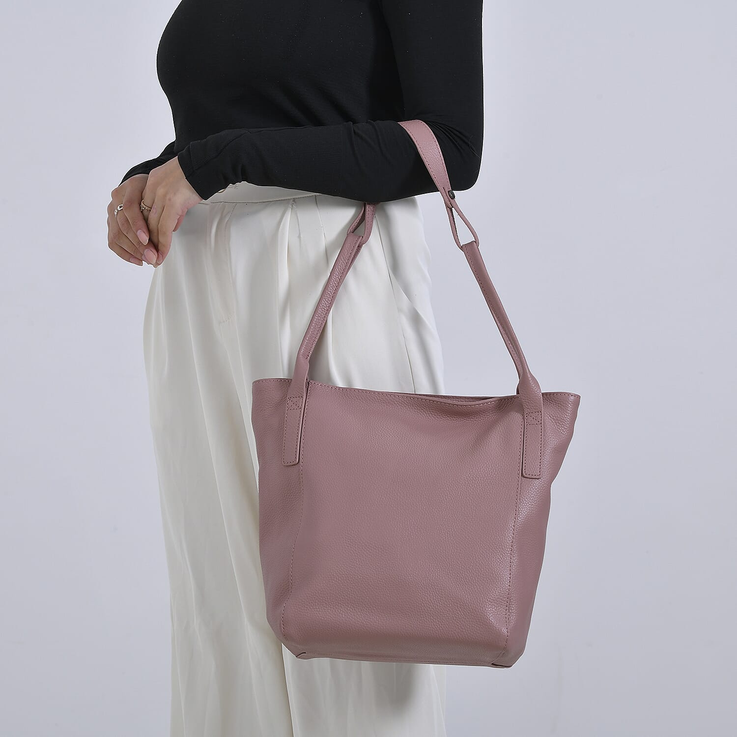 Leather Patterned Tote Bag (Size 34x14x29 cm) - Pink & Pink