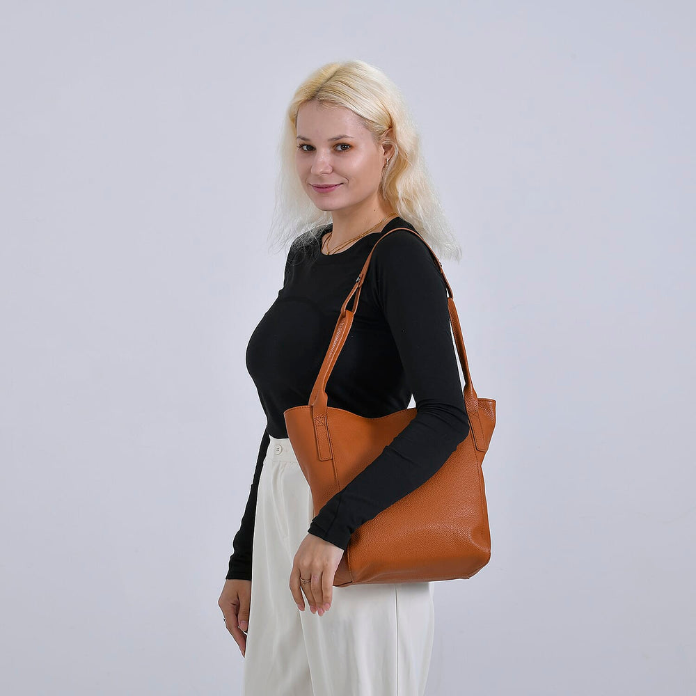 Leather Patterned Tote Bag (Size 34x14x29 cm) - Tan & Pink