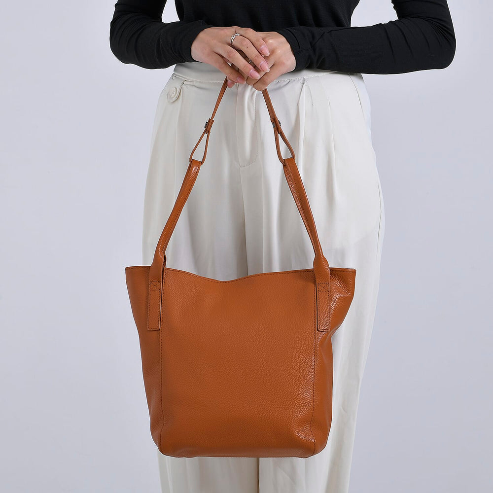Leather Patterned Tote Bag (Size 34x14x29 cm) - Tan & Pink