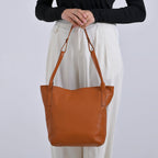 Leather Patterned Tote Bag (Size 34x14x29 cm) - Tan & Pink