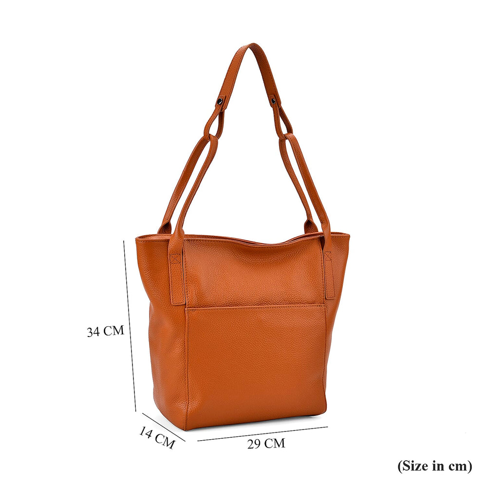 Leather Patterned Tote Bag (Size 34x14x29 cm) - Tan & Pink