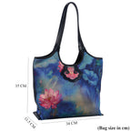 Silk Shaped by Generations - Limited Edition - Genuine Leather Tote Bag with Floral Mulberry Silk Art - Blue - Multicolor