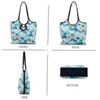 Silk Shaped by Generations - Limited Edition - Genuine Leather Tote Bag with Floral Mulberry Silk Art - Light Blue