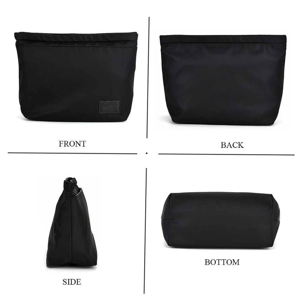 2-in-1 Genuine Leather Tote Bag - Pouch - Black