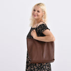 2-in-1 Genuine Leather Tote Bag - Pouch - Brown