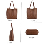 2-in-1 Genuine Leather Tote Bag - Pouch - Brown