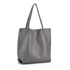 2-in-1 Genuine Leather Tote Bag - Pouch - Light Grey
