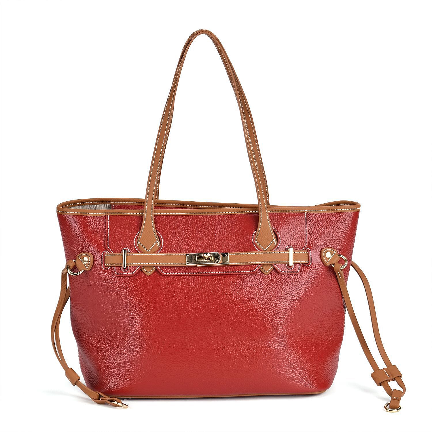 Genuine Leather Tote Bag- Burgundy