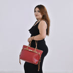 Genuine Leather Tote Bag- Burgundy