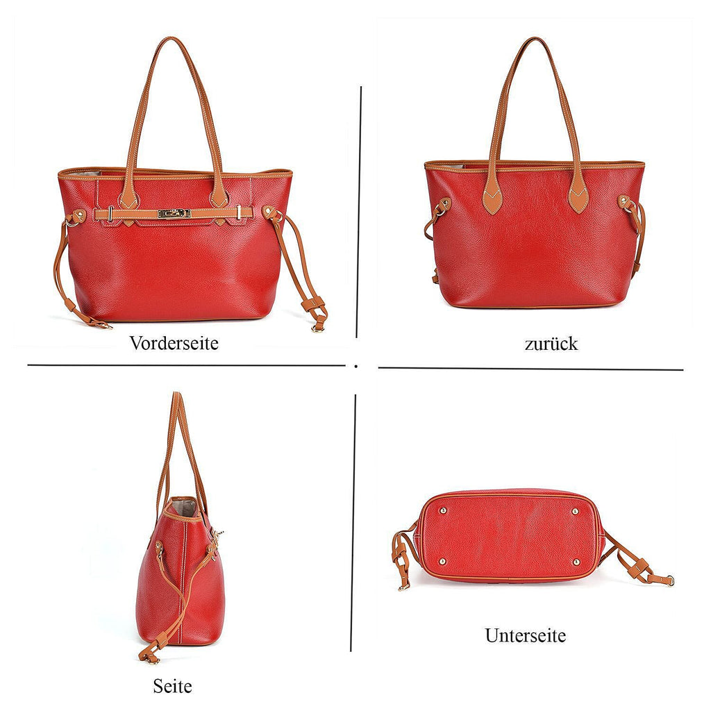 Genuine Leather Tote Bag- Burgundy