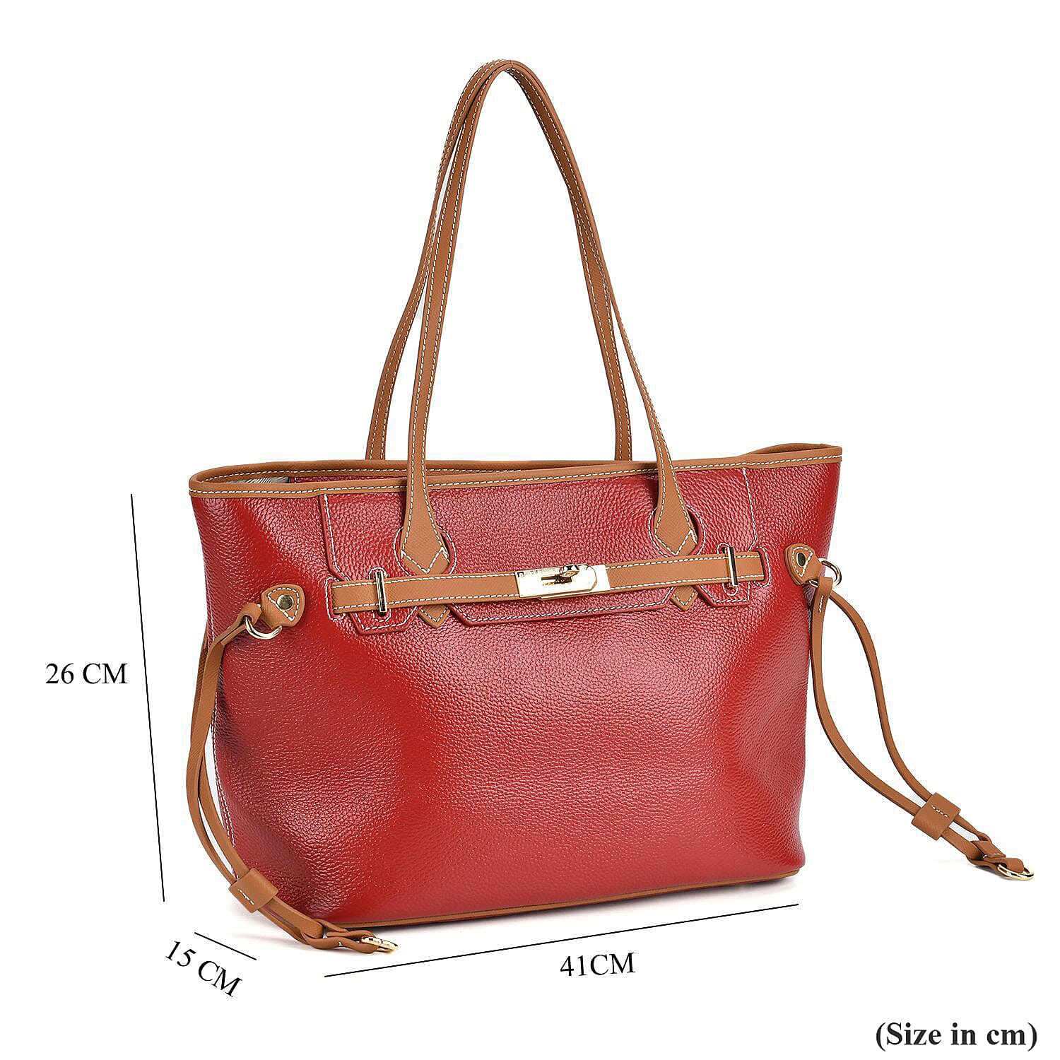 Genuine Leather Tote Bag- Burgundy