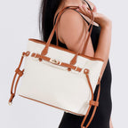 Genuine Leather Tote Bag - Cream