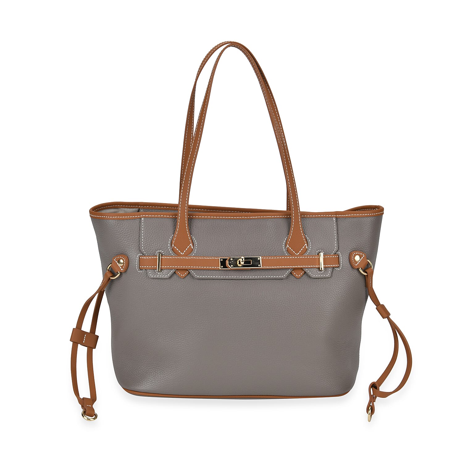 Genuine Leather Tote Bag - Grey