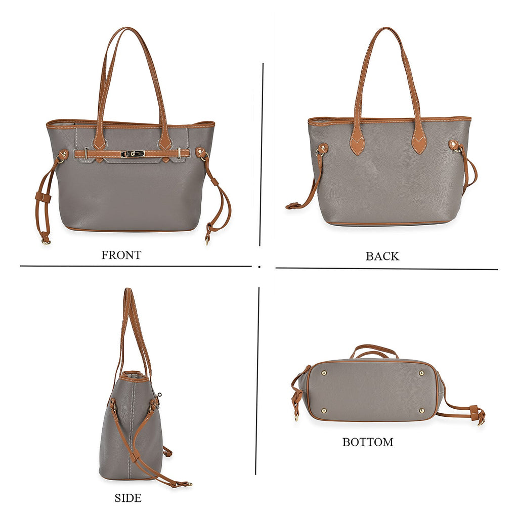 Genuine Leather Tote Bag - Grey