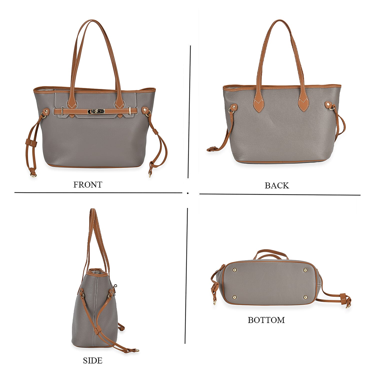 Genuine Leather Tote Bag - Grey