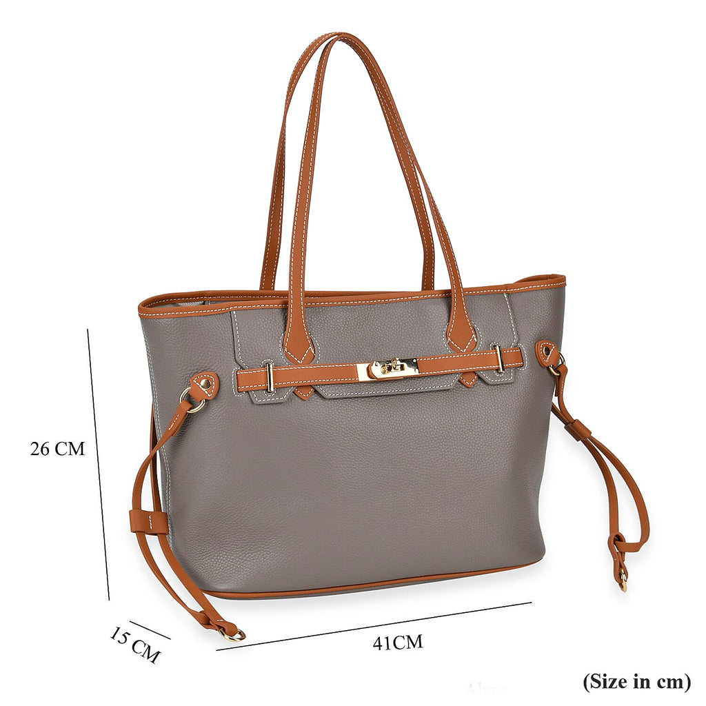 Genuine Leather Tote Bag - Grey