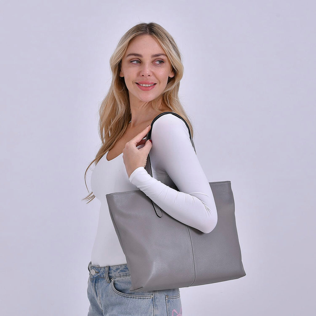 Closeout Deal - SUMPTUOUS 100% Genuine Leather Tote Bag - Grey