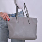 Closeout Deal - SUMPTUOUS 100% Genuine Leather Tote Bag - Grey