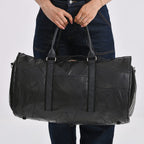 Styled By 100% Genuine Leather 2-in-1 Garment Suit Convertible Duffel Bag - Black