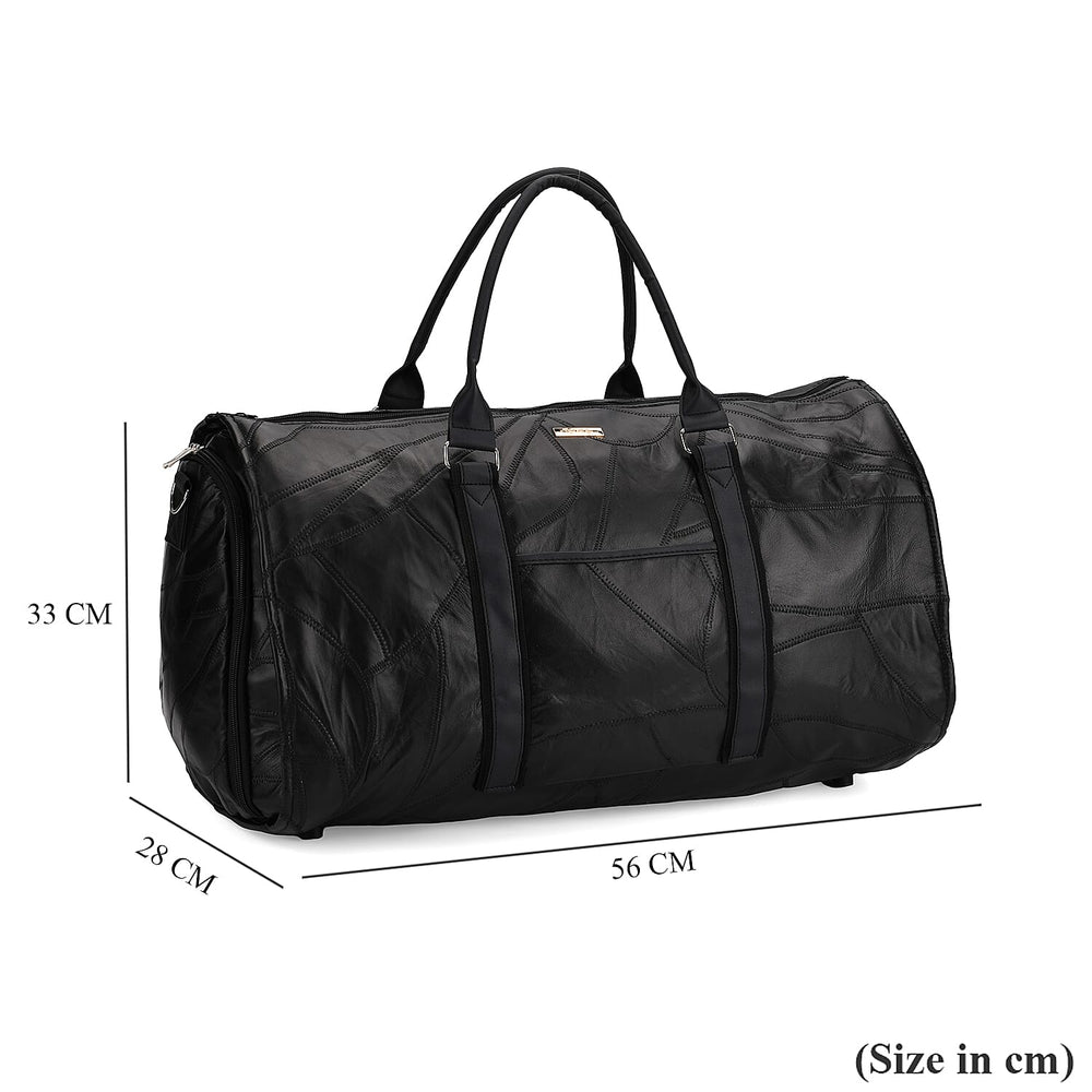 Styled By 100% Genuine Leather 2-in-1 Garment Suit Convertible Duffel Bag - Black