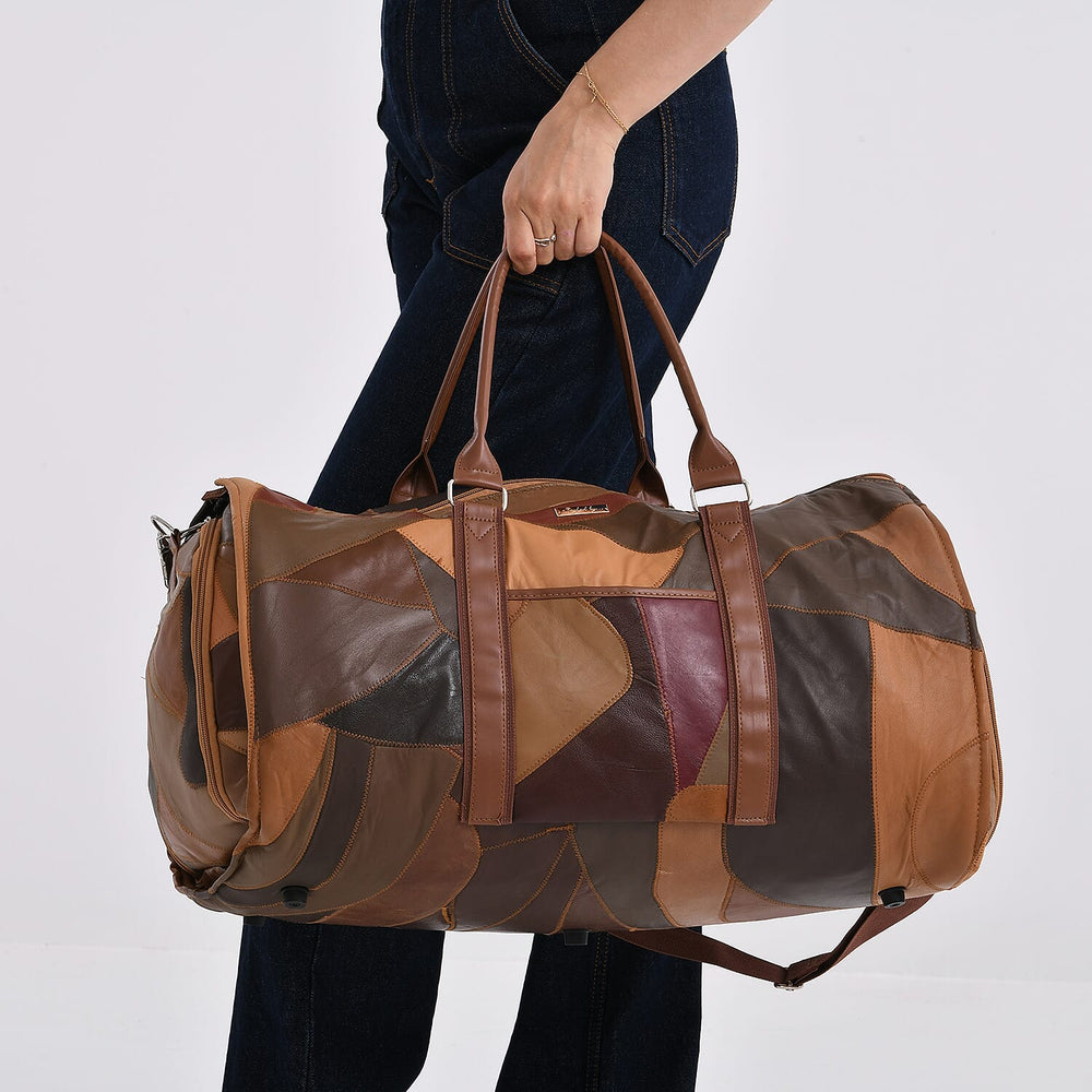 Styled By 100% Genuine Leather 2-in-1 Garment Suit Convertible Duffel Bag - Camel