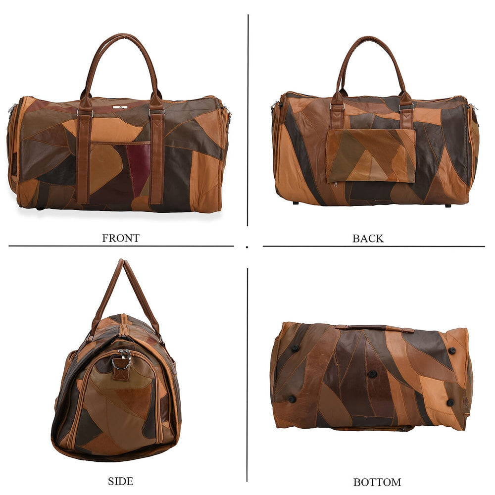 Styled By 100% Genuine Leather 2-in-1 Garment Suit Convertible Duffel Bag - Camel