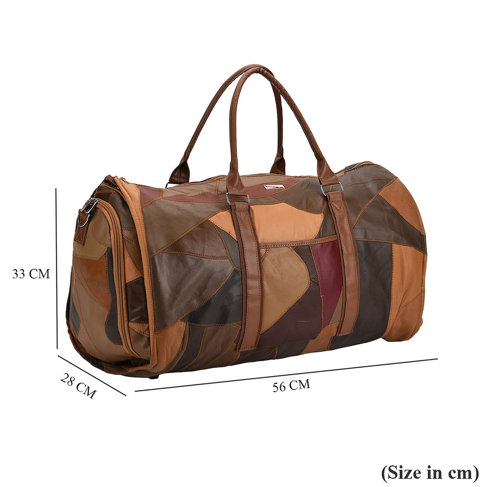 Styled By 100% Genuine Leather 2-in-1 Garment Suit Convertible Duffel Bag - Camel