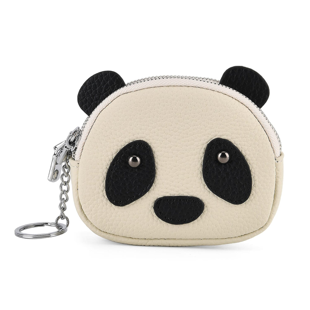 Genuine Leather Panda Print Pattern Wallet with Dual Zip (Size 12x4x10 cm) - Off White