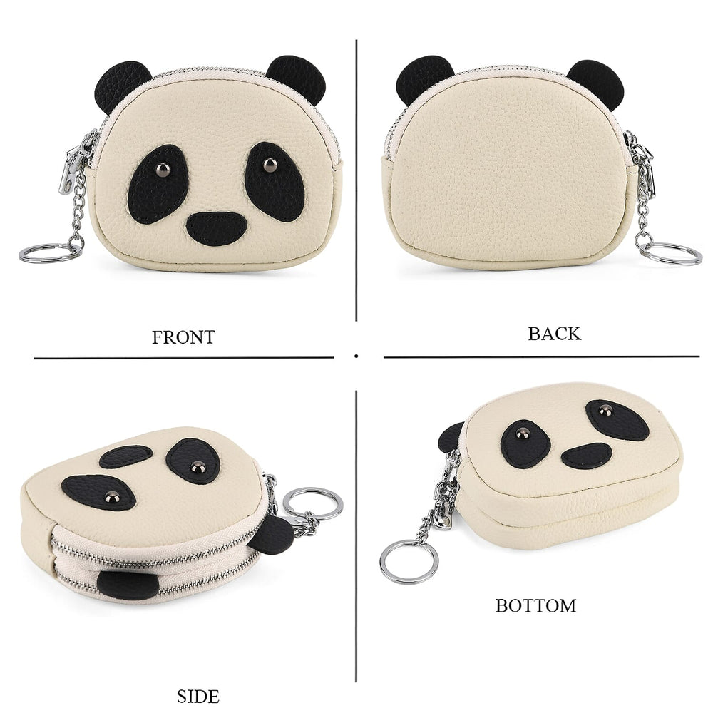 Genuine Leather Panda Print Pattern Wallet with Dual Zip (Size 12x4x10 cm) - Off White