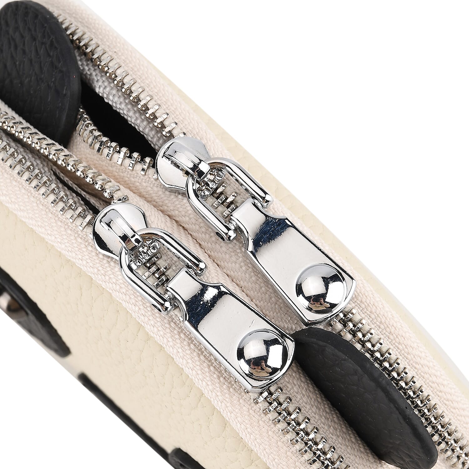 Genuine Leather Panda Print Pattern Wallet with Dual Zip (Size 12x4x10 cm) - Off White