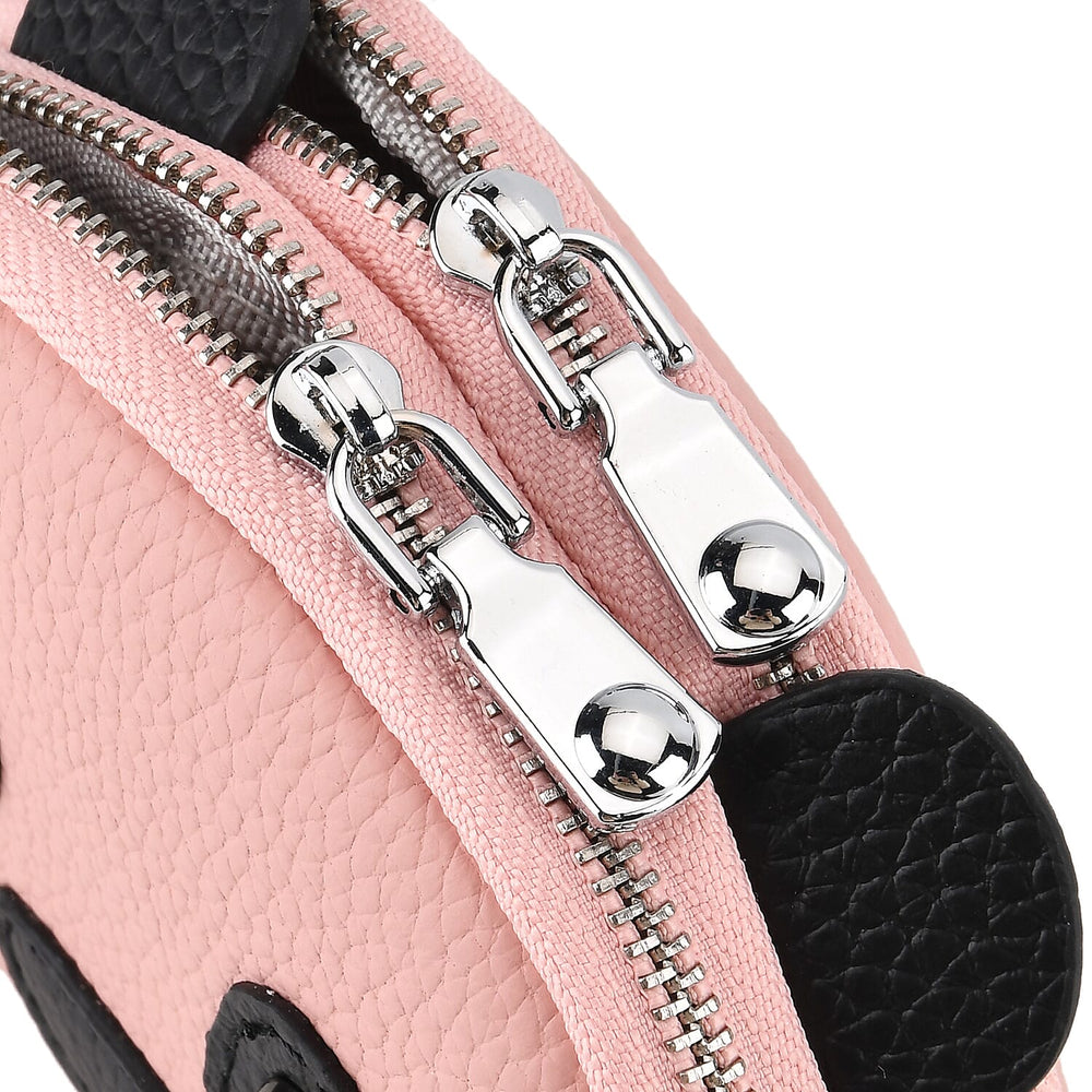 Genuine Leather Panda Print Pattern Wallet with Dual Zip (Size 12x4x10 cm) - Pink